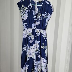 As U Wish Navy Floral Jumpsuit with Lavender and White Blooms